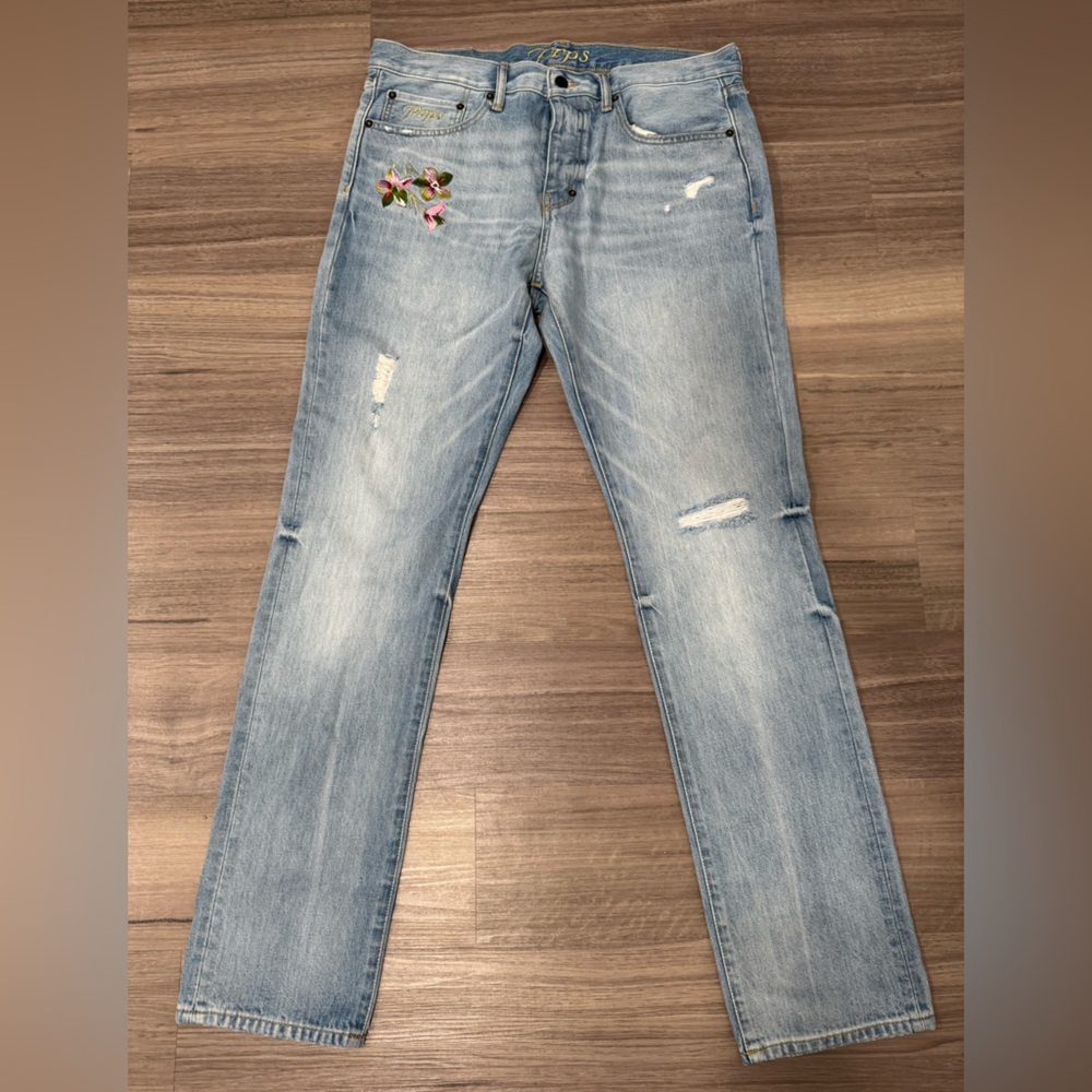 PRPS Slim Straight Fit Jeans with Floral Design